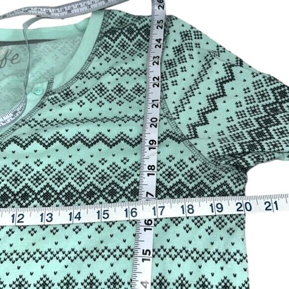 Made For Life Mint Green Fair Isle Print Henley Top Womens Size XL 100% Cotton L - Picture 7 of 7